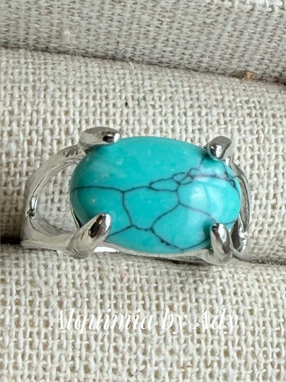 Silver Ring with Bright Turquoise Oval Stone